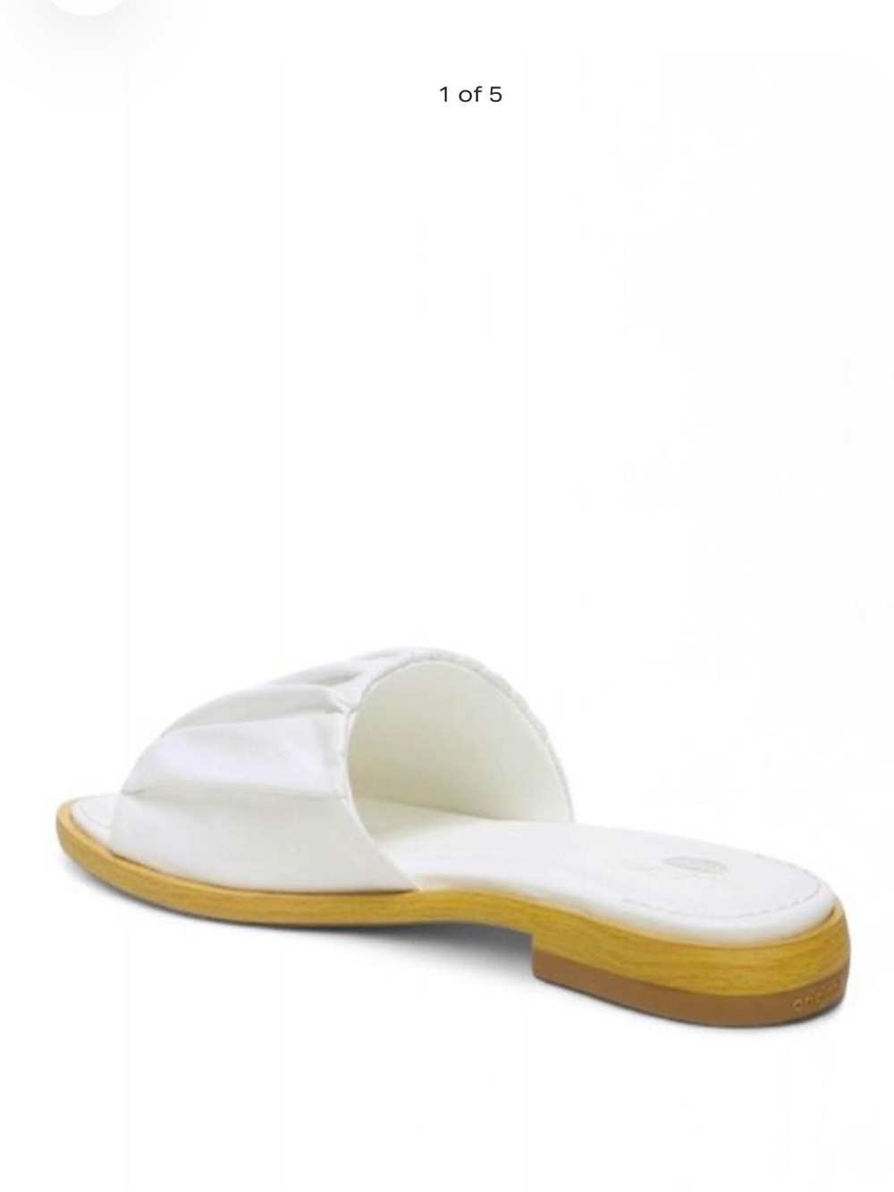 Dr. Scholl's White Ruched Slide Sandals with Wood-Effect Sole
